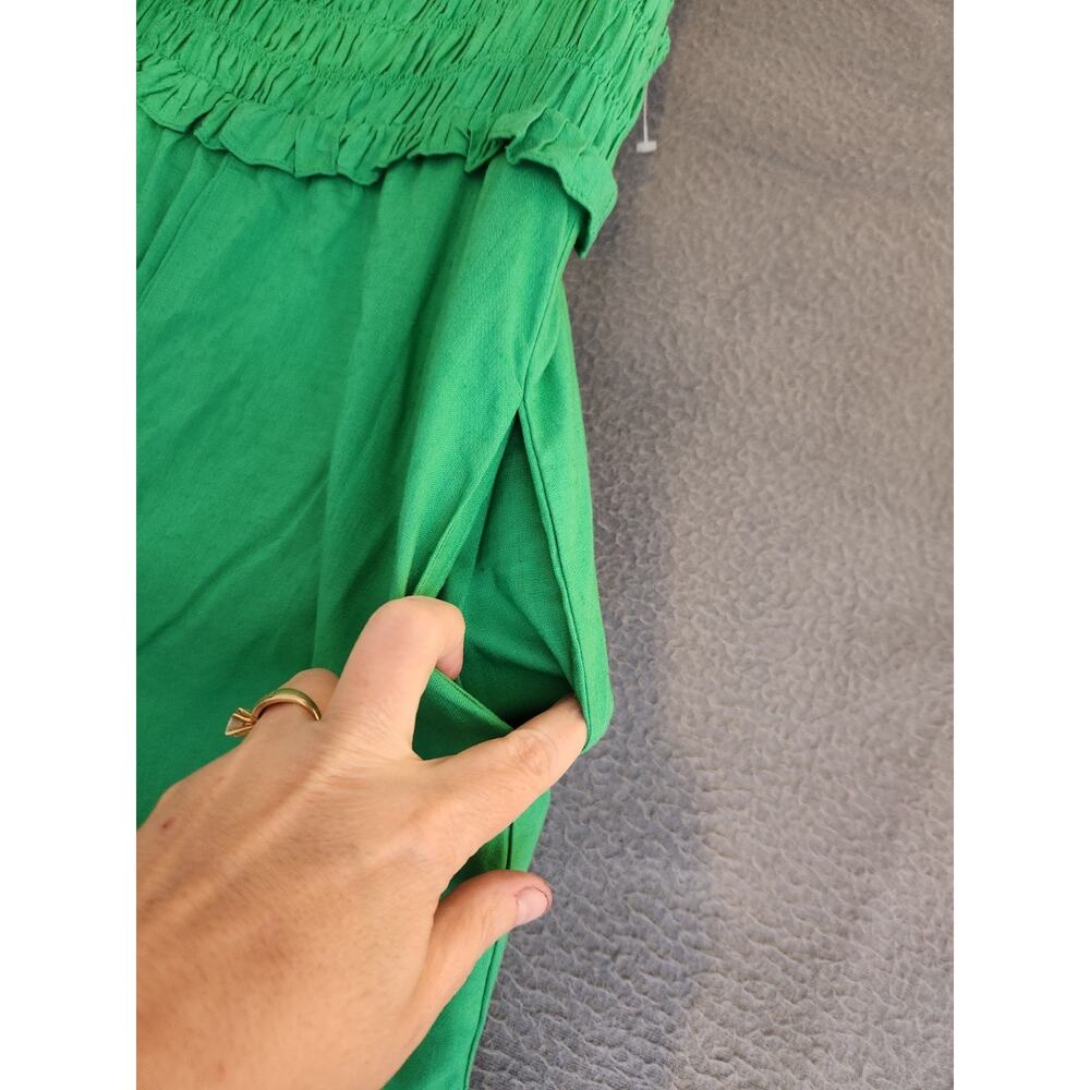 Anthropologie If By Sea Size L Jumpsuit Wide Leg Coastal Kelly Green Smocked NWT - Picture 4 of 15